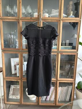 Sandra Angelozzi / Femme de Carriere Black Lace-Detail Sheath Dress
